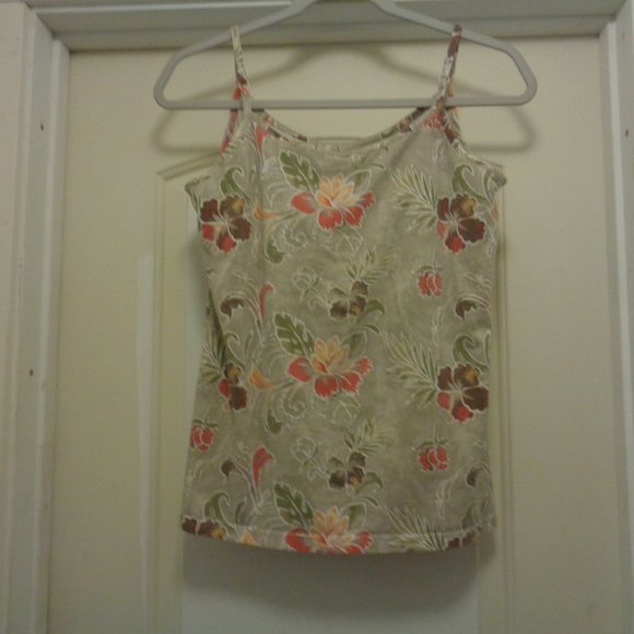BOHO FLORALS COTTONY STRETCH SEMI SUPPORT TANK CAMI L - Picture 3 of 4